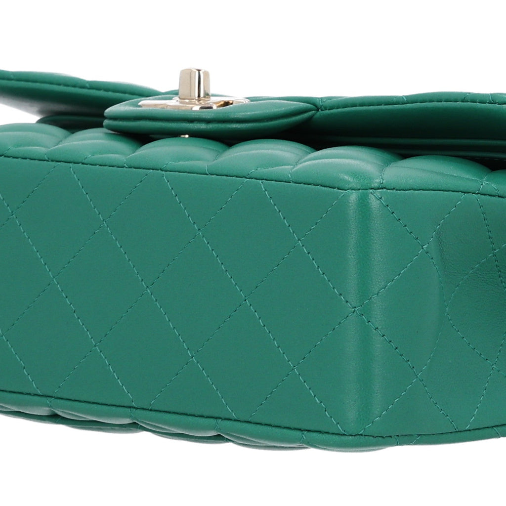 Lambskin Quilted Small Double Flap Green