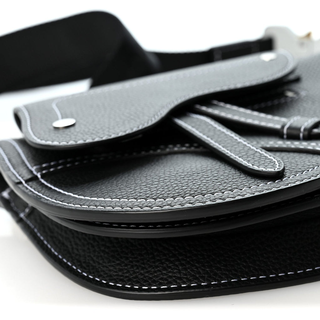 X KAWS Grained Calfskin Saddle Pouch Black