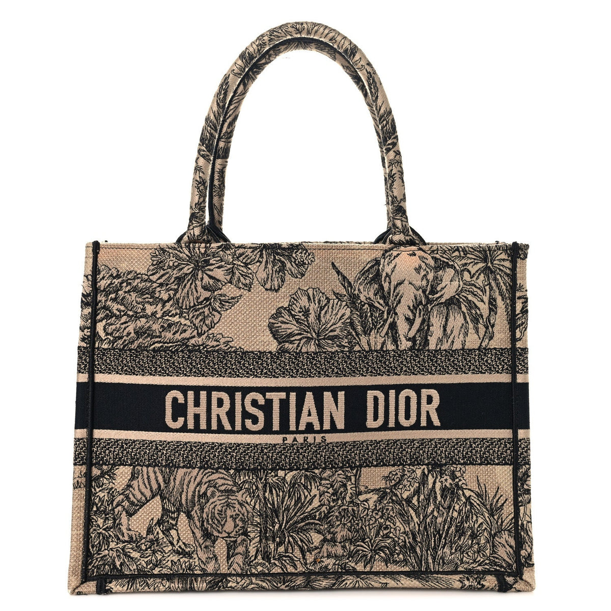 Canvas Embroidered Medium Dioriviera Toile De Jouy Book Tote Black