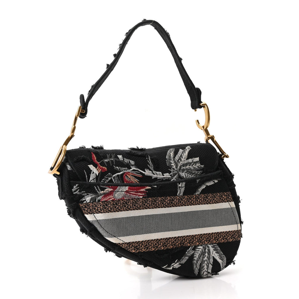Canvas Embroidered Camouflage Flowers Saddle Bag Black Multicolor