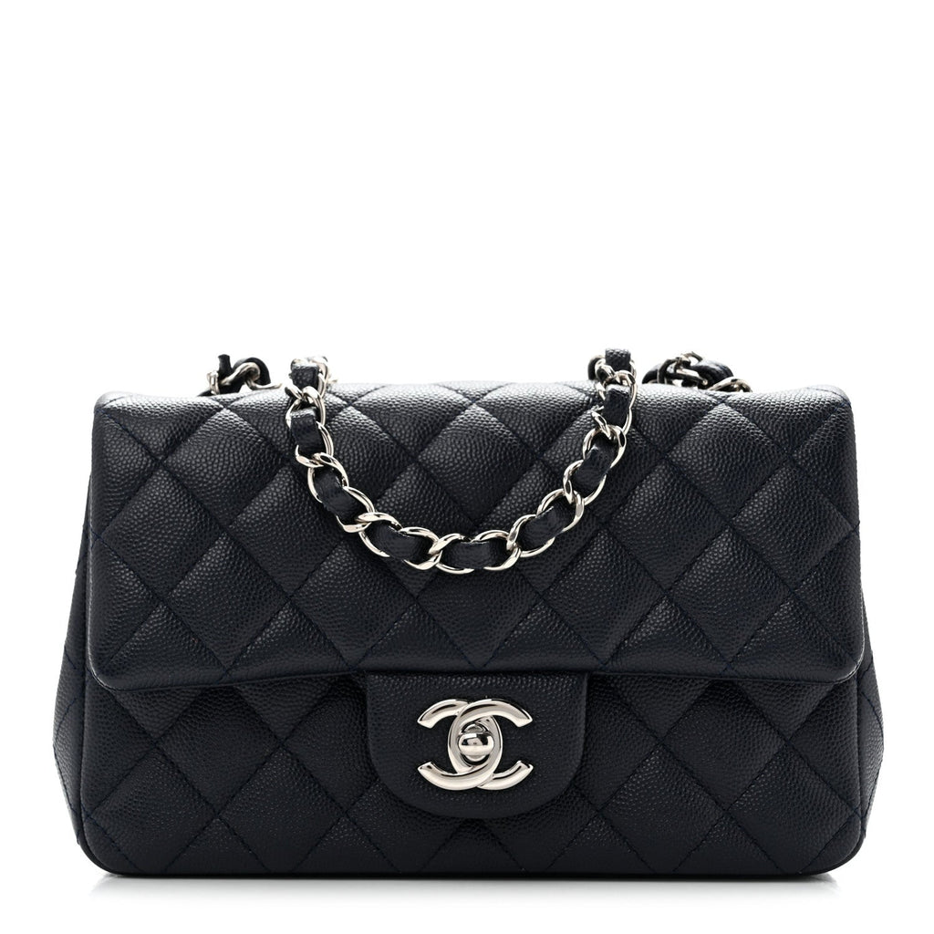 Caviar Quilted Mini Rectangular Flap Navy