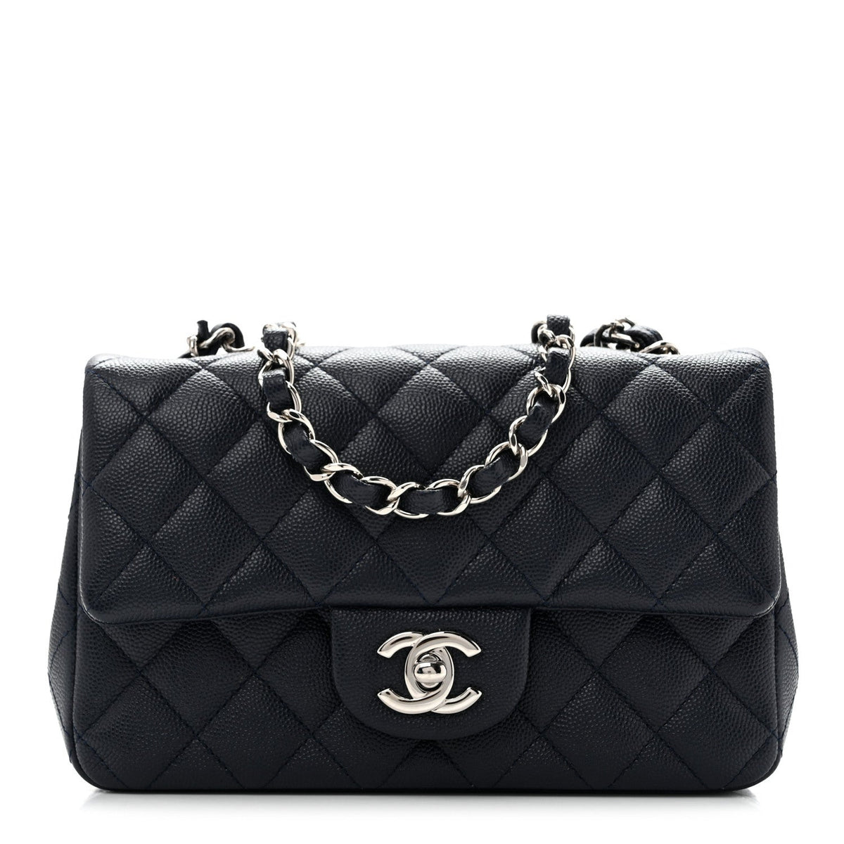 Caviar Quilted Mini Rectangular Flap Navy