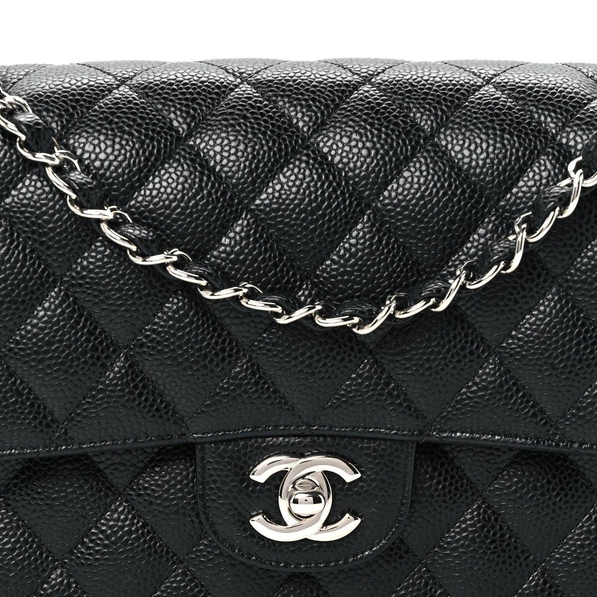 Caviar Quilted Medium Double Flap Black