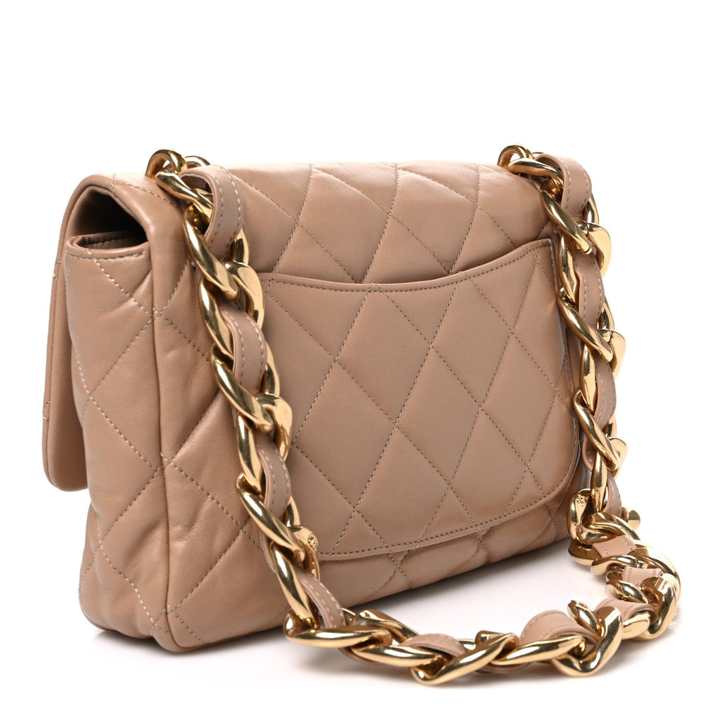 Lambskin Quilted Large CC Funky Town Flap Beige