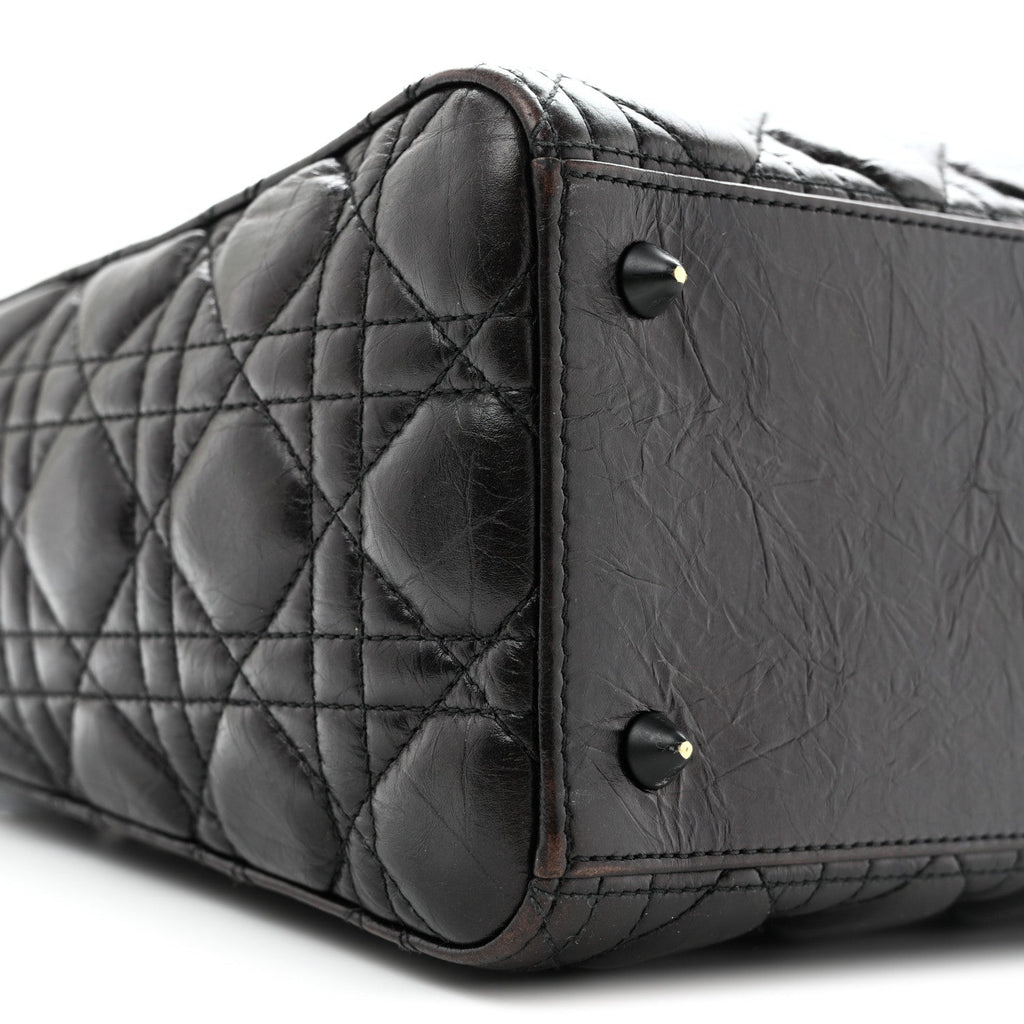 Crinkled Calfskin Cannage Medium Lady Dior Black