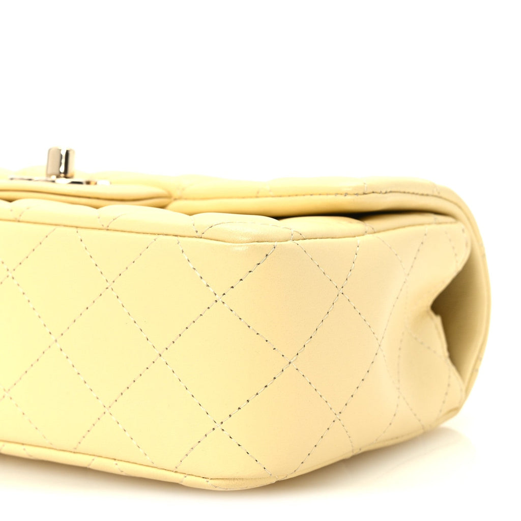 Lambskin Quilted Mini Rectangular Flap Light Yellow