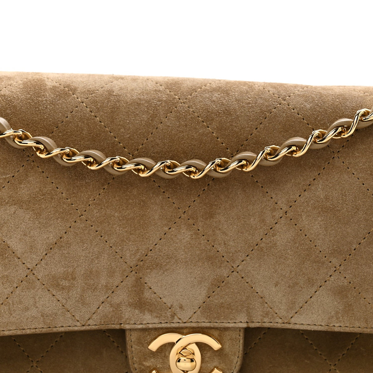 Suede Calfskin Small Souplissimo Maxi Flap Dark Beige