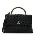 Caviar Lizard Quilted Medium Coco Handle Flap Black Khaki
