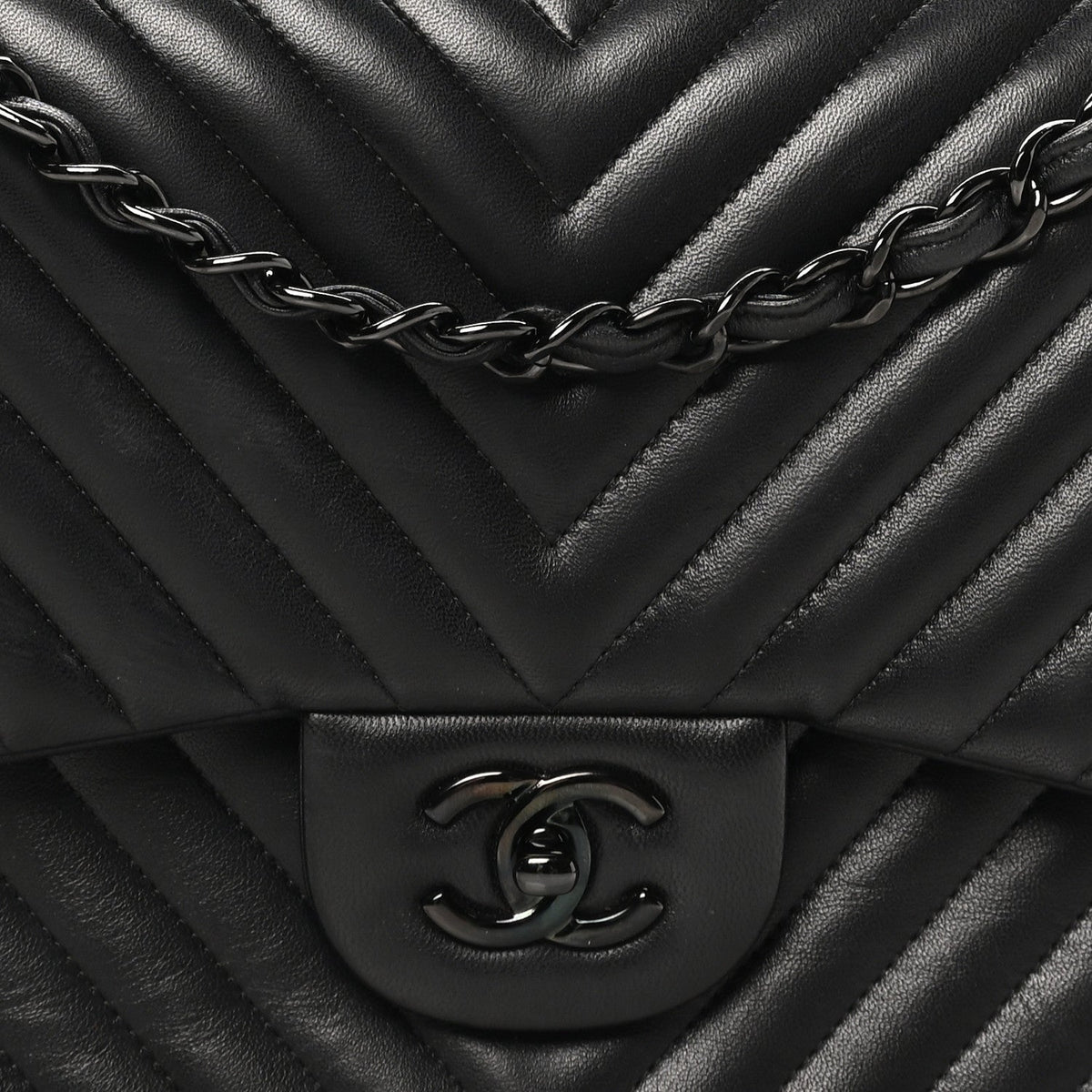 Lambskin Chevron Quilted Jumbo Double Flap So Black