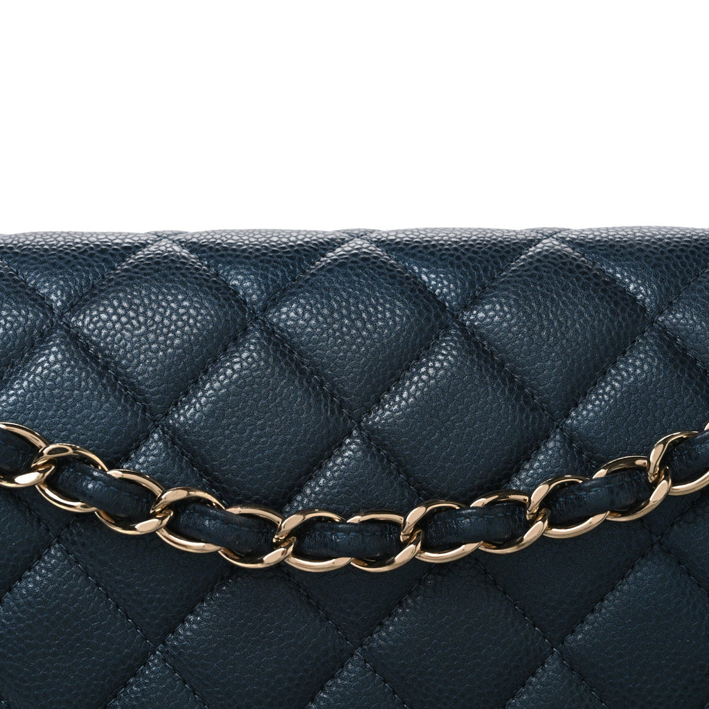 Metallic Caviar Quilted Jumbo Double Flap Blue
