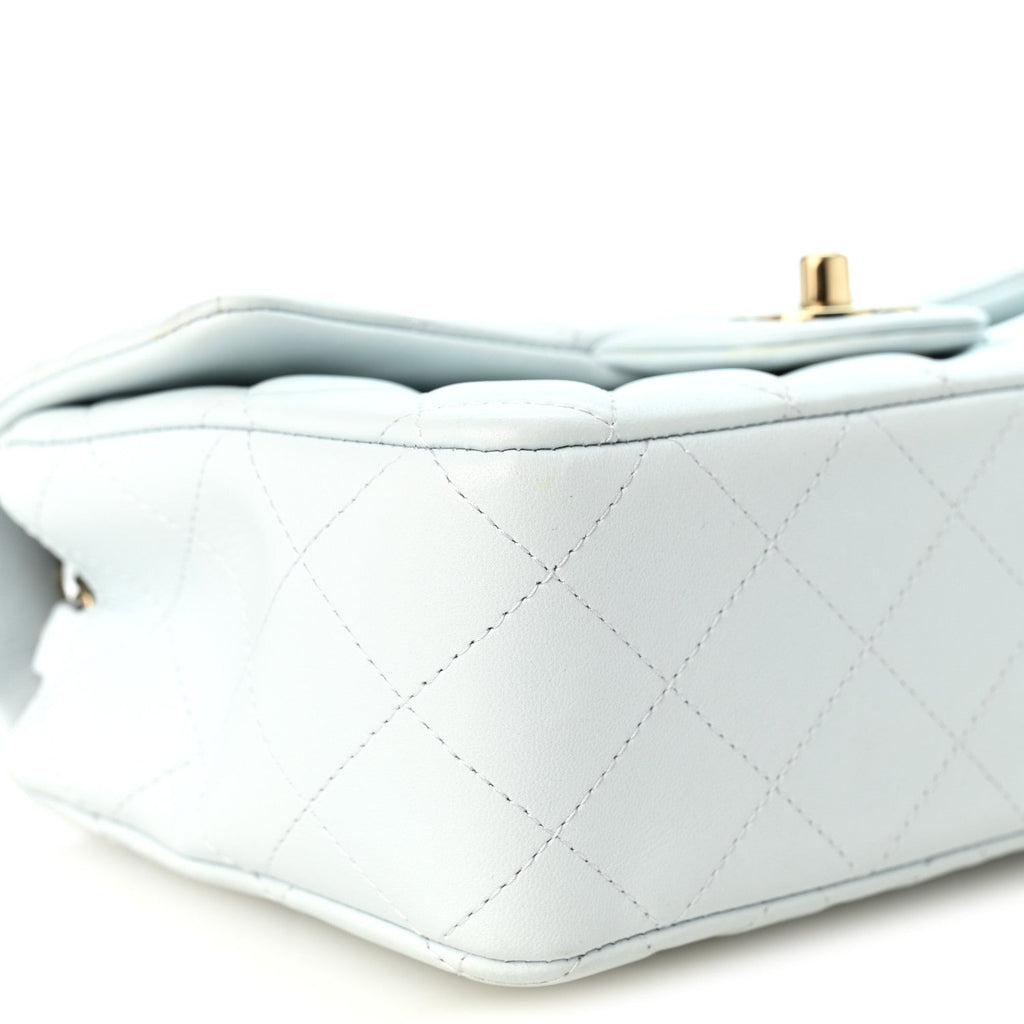 Lambskin Quilted Mini Rectangular Flap Light Blue