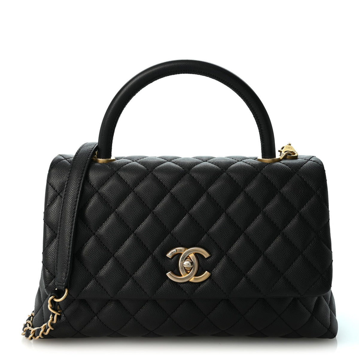 Caviar Quilted Small Coco Handle Flap Black