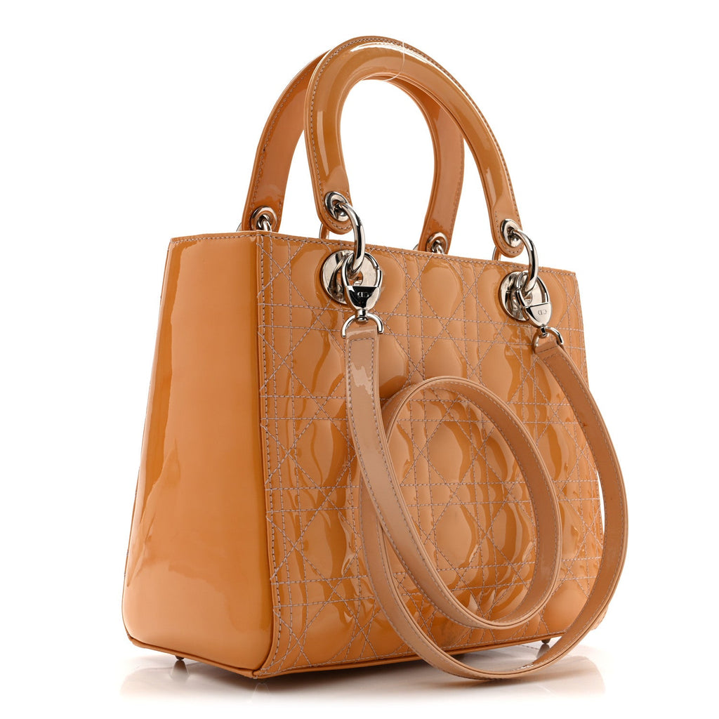 Patent Cannage Medium Lady Dior Beige