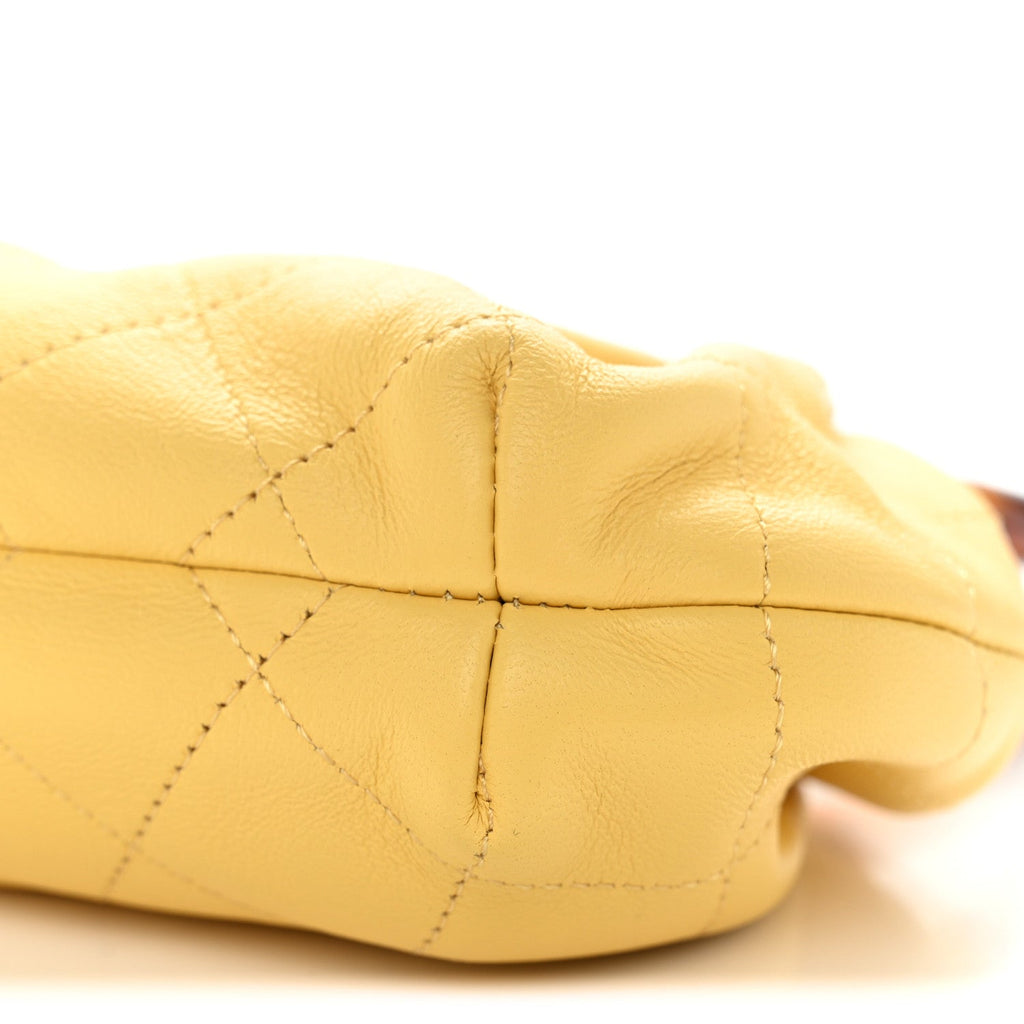 Lambskin Plexiglass Tortoise Shell Quilted Mini Pouch Yellow