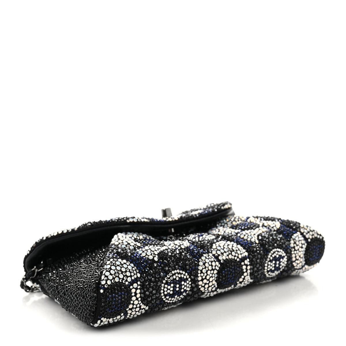 Satin Strass Flower Clutch With Chain Black White Blue