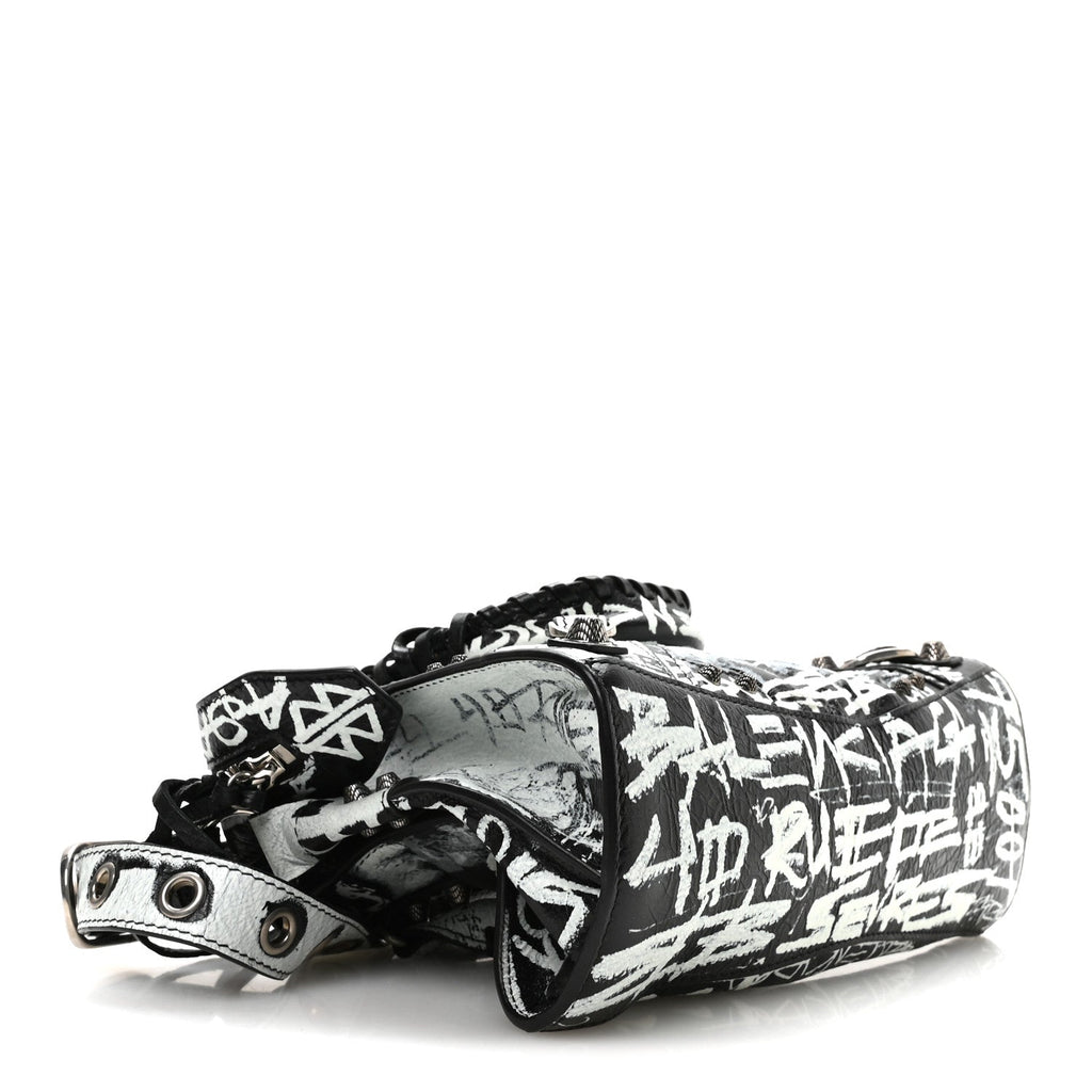 Agneau Arena Graffiti Neo Cagole Handbag XS Black White