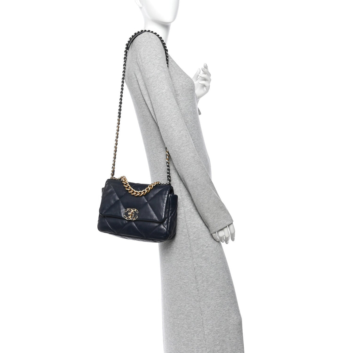 Lambskin Quilted Medium Chanel 19 Flap Navy Blue