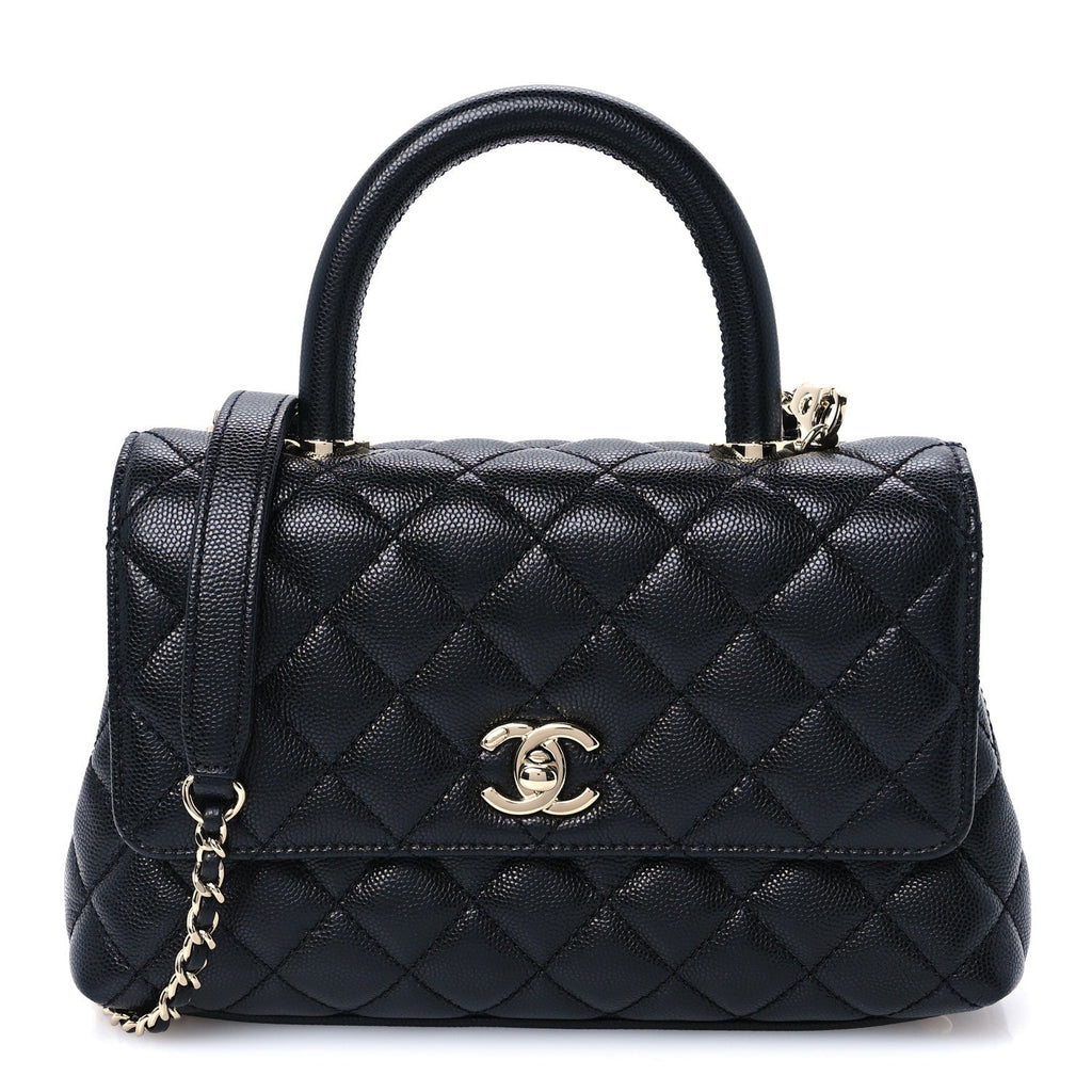 Caviar Quilted Mini Coco Handle Flap Black