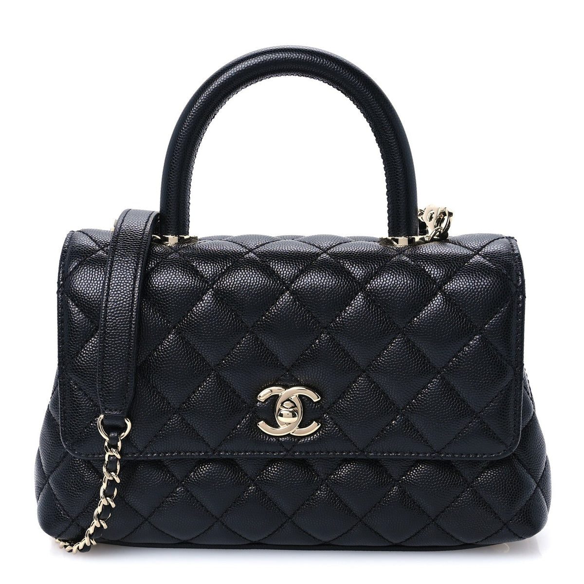 Caviar Quilted Mini Coco Handle Flap Black