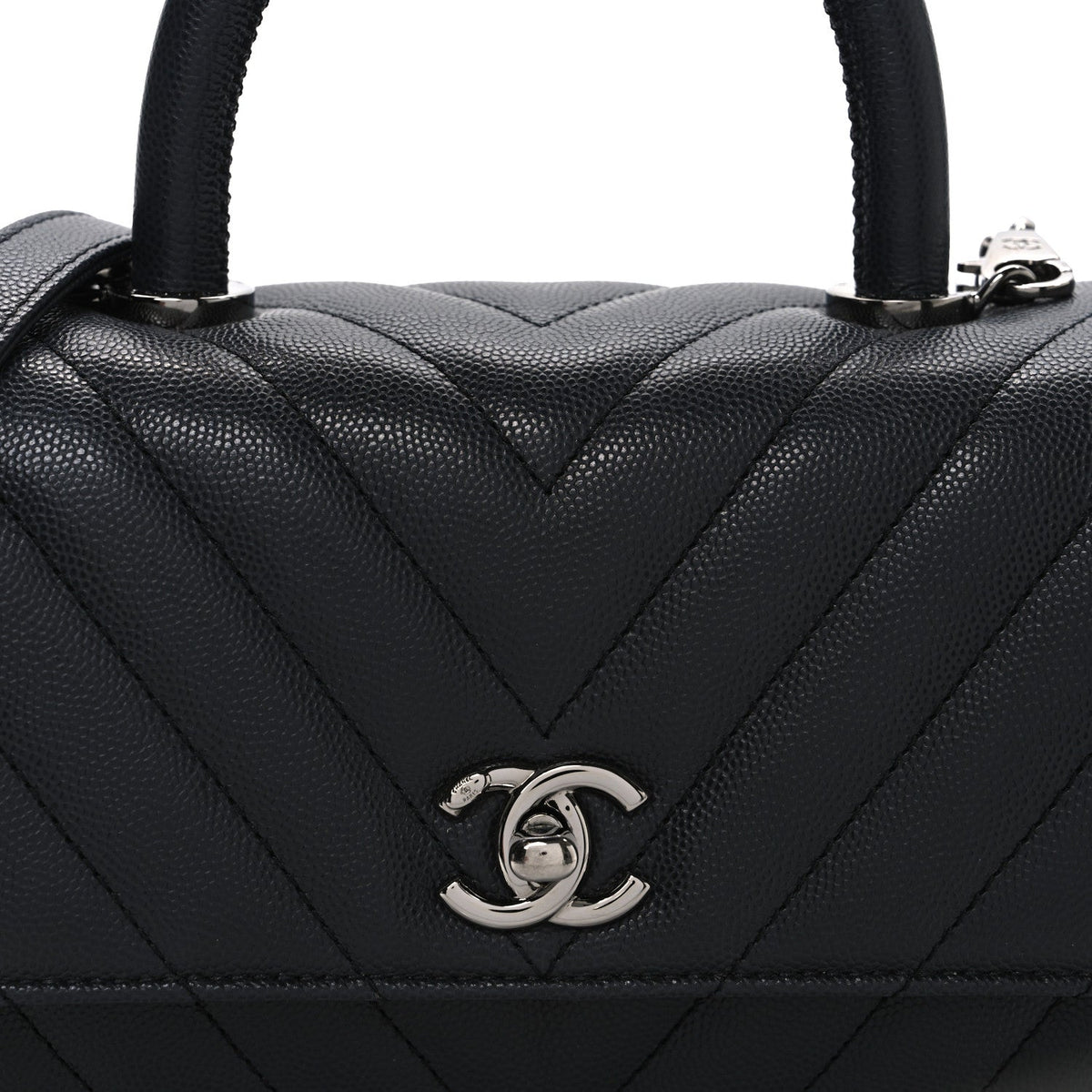 Caviar Chevron Quilted Mini Coco Handle Flap Dark Grey