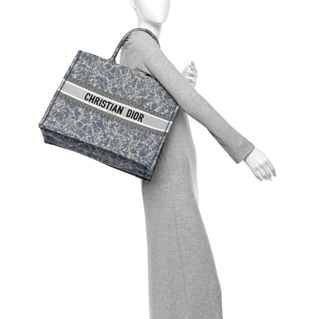 Canvas Embroidered Large Brocart Book Tote Blue