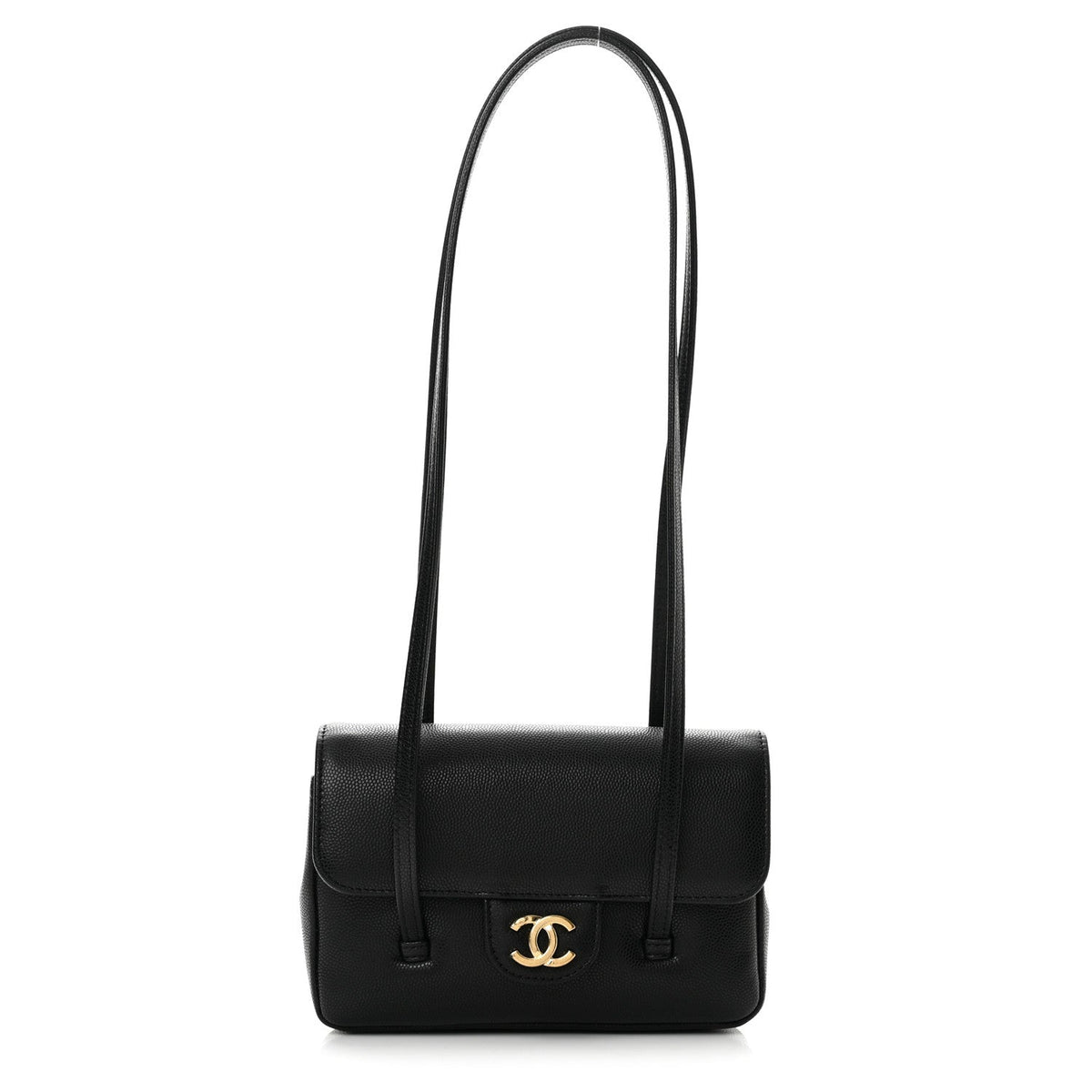 Shiny Caviar Mini Preppy Coco Shoulder Bag Black