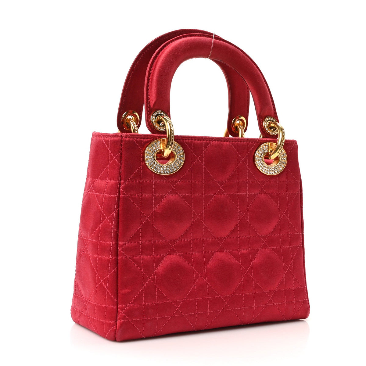 Satin Crystal Cannage Mini Lady Dior Red