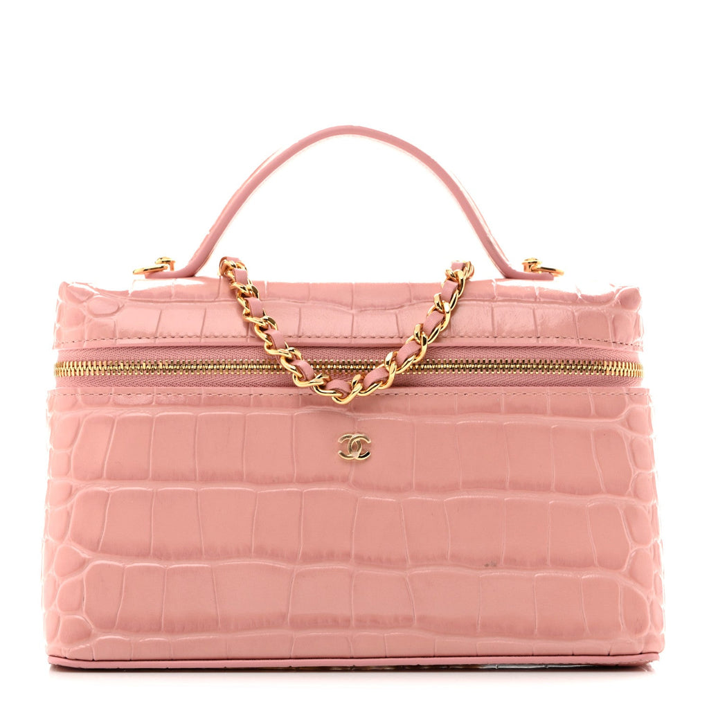 Calfskin Crocodile Embossed Crococo Exoticoco Vanity With Chain Light Pink