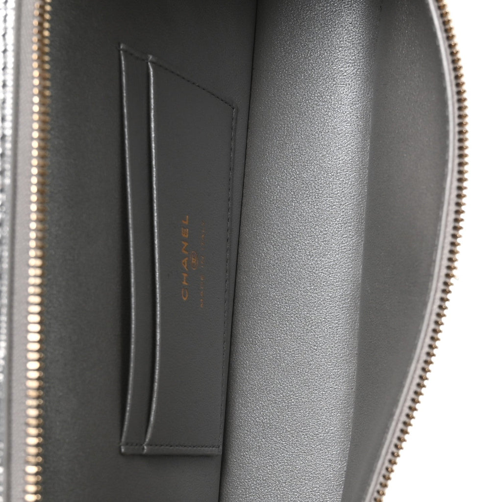 Lizard Embossed Calfskin Exoticoco Long Vanity With Chain Silvery