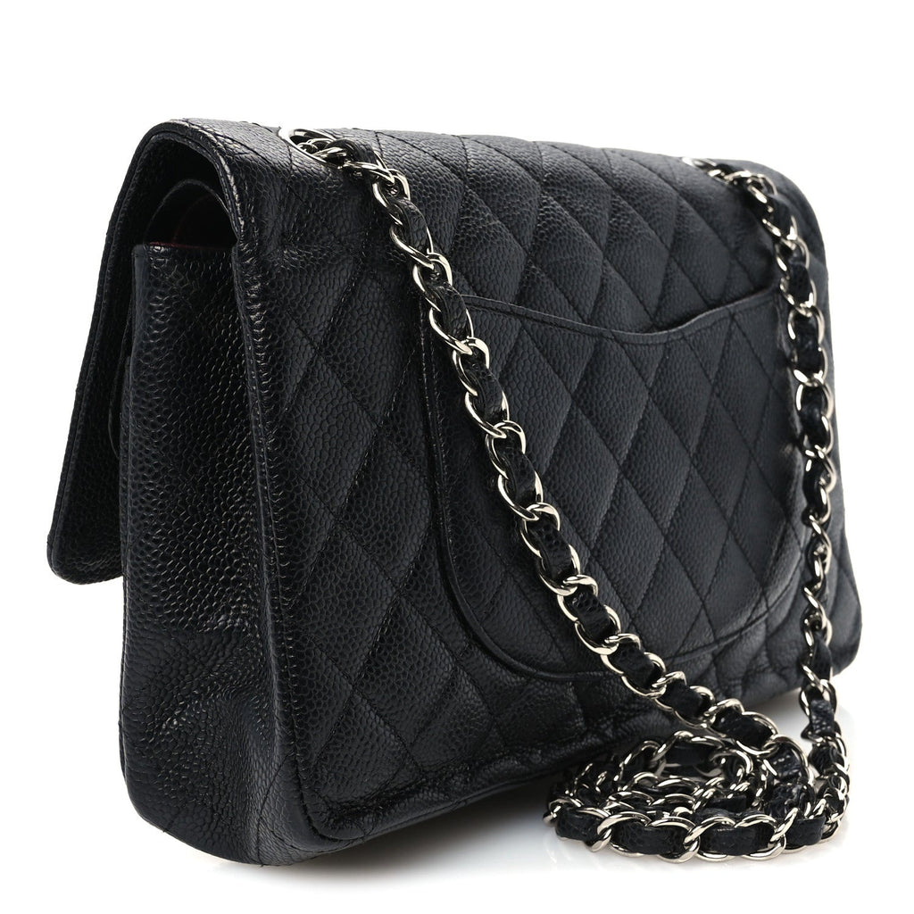 Caviar Quilted Medium Double Flap Black