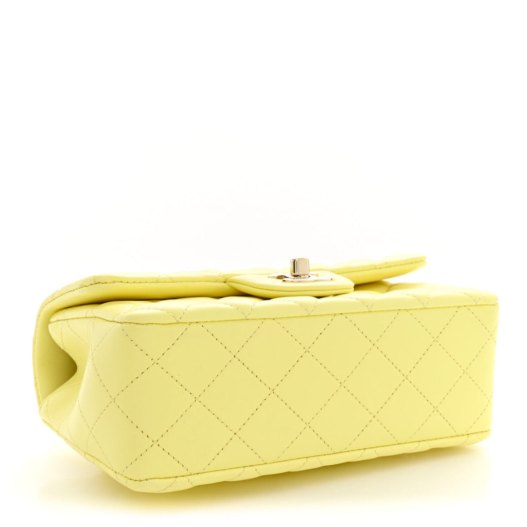 Lambskin Quilted Mini Chain Top Handle Rectangular Flap Light Yellow