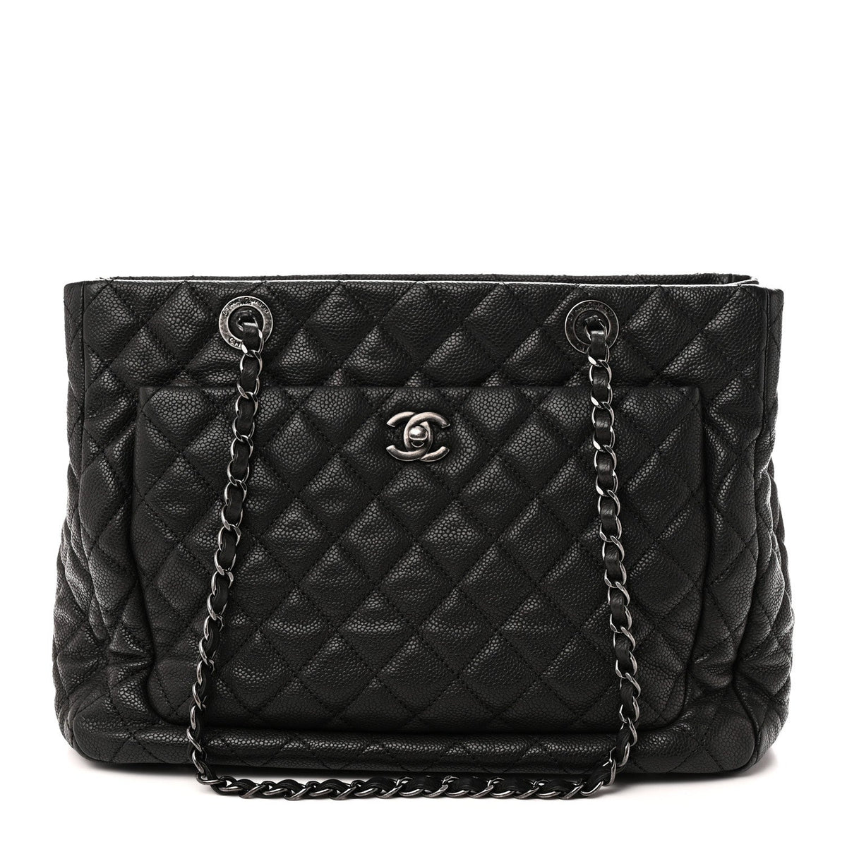 Caviar Quilted Shopping Tote Black Black