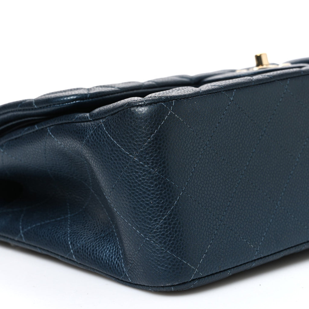 Metallic Caviar Quilted Jumbo Double Flap Blue