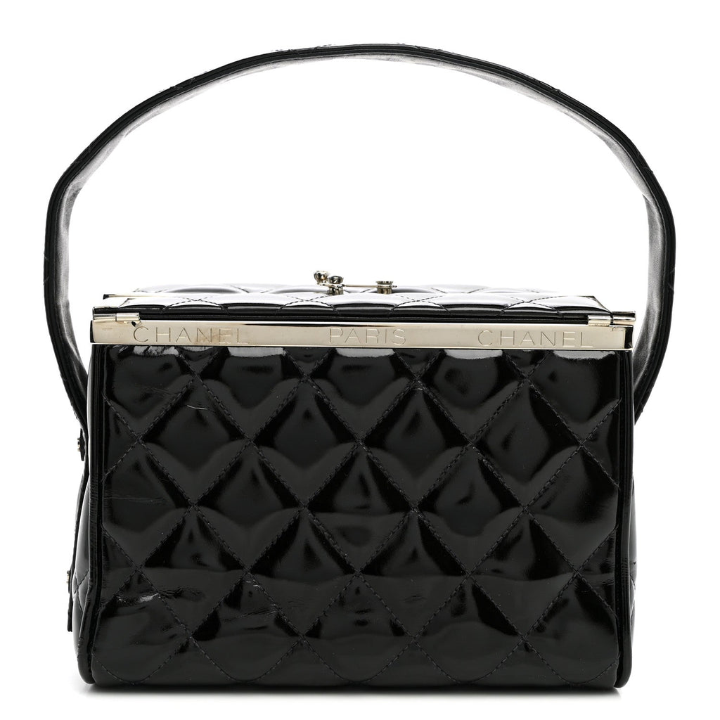 Patent Quilted Vanity Clutch Black
