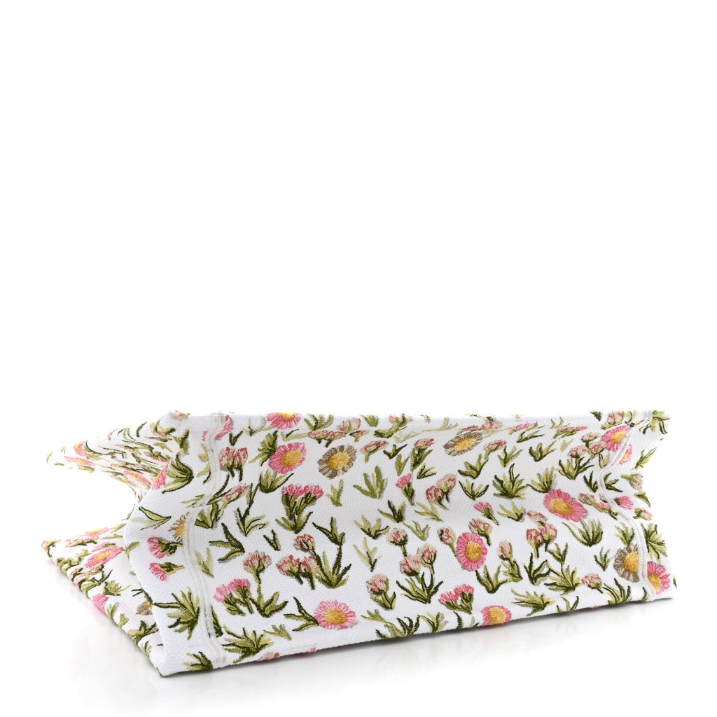 Cotton Toile De Jouy Daisy Garden Embroidered Dior Medaillon Small Book Tote With Strap Pink Multicolor