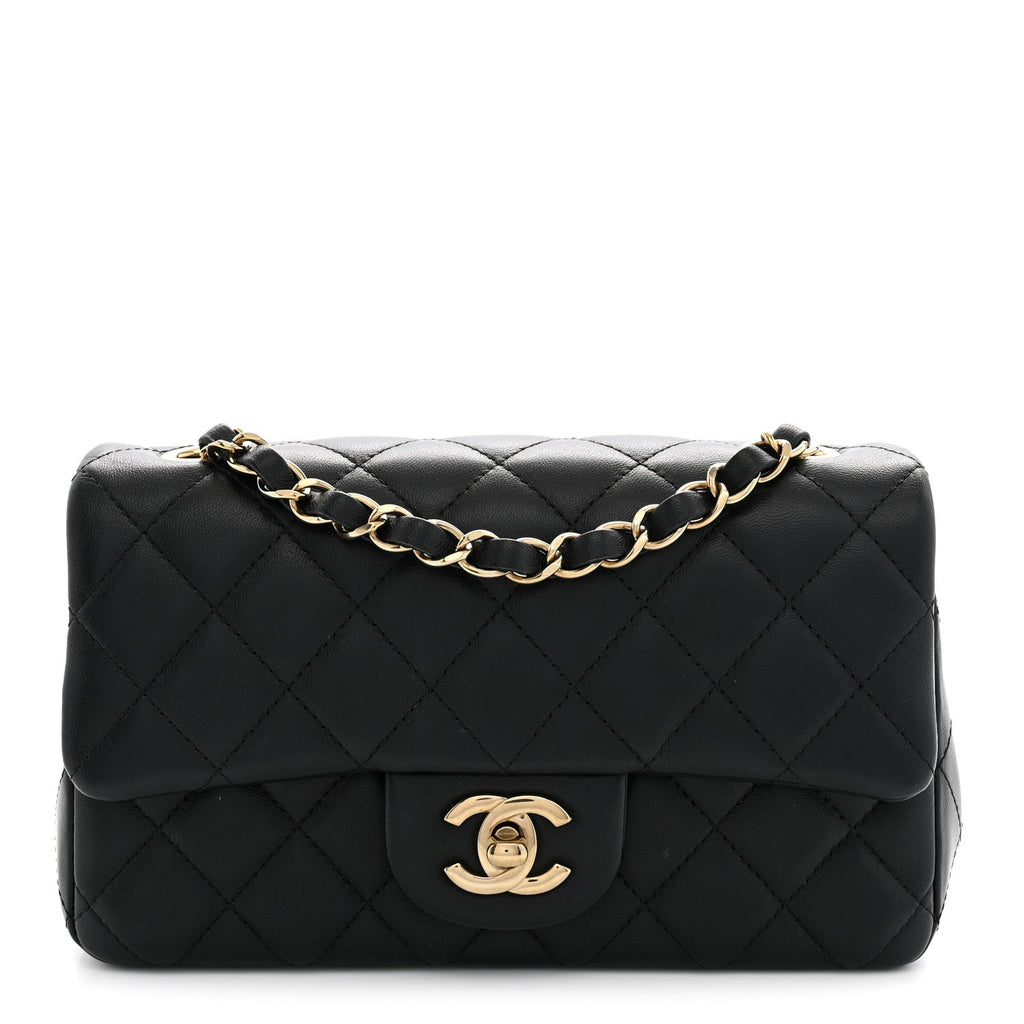 Lambskin Quilted Mini Rectangular Flap Black