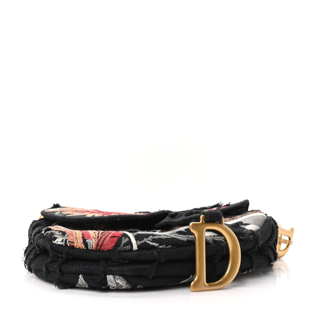 Canvas Embroidered Camouflage Flowers Saddle Bag Black Multicolor