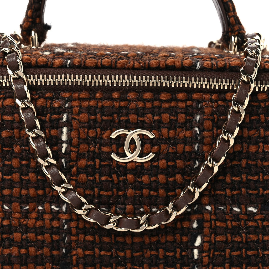 Tweed Small Top Handle Vanity Case With Chain Brown Multicolor