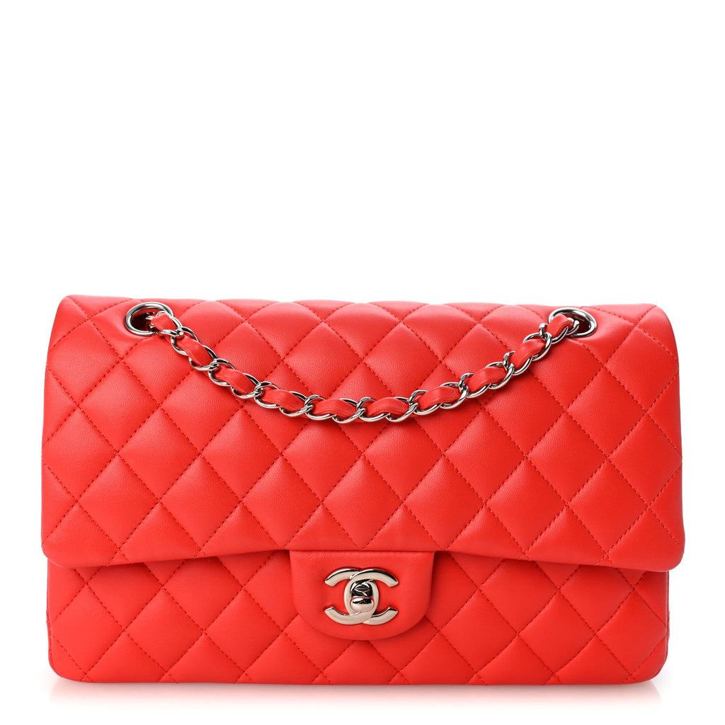 Lambskin Quilted Medium Double Flap Red