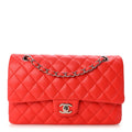 Lambskin Quilted Medium Double Flap Red