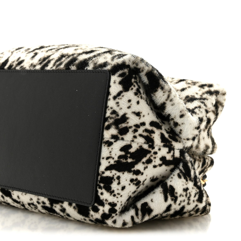 Lambskin Pony Hair Printed Clutch With Chain Black White