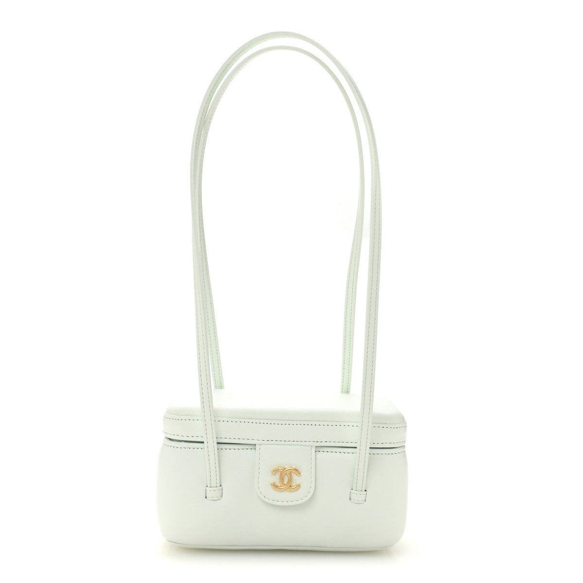 Shiny Caviar Preppy Coco Long Vanity With Strap Light Blue