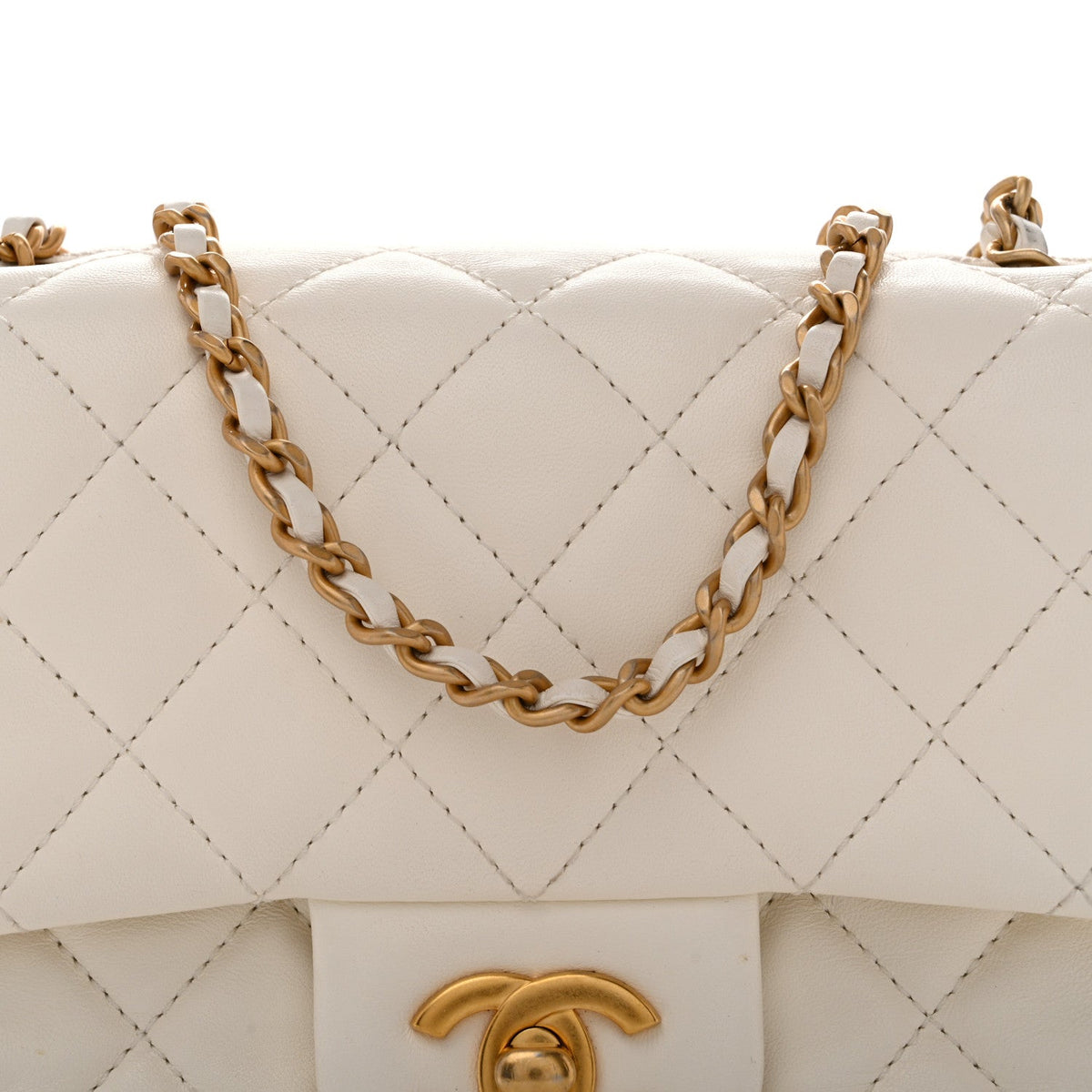 Lambskin Quilted Mini Pearl Crush Flap White