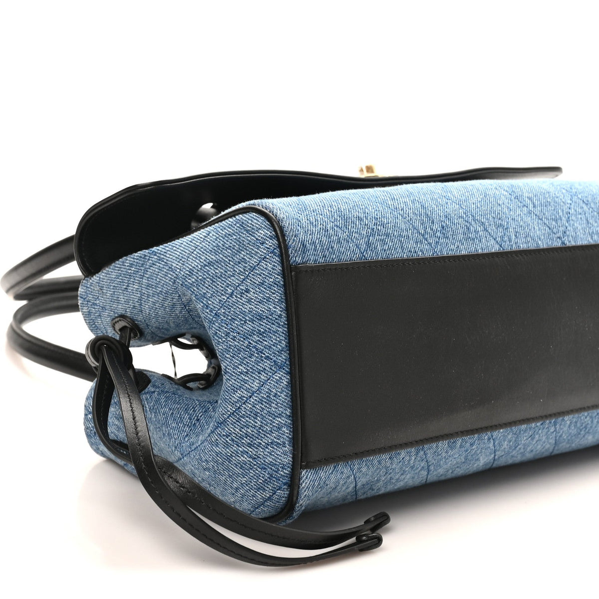 Calfskin Denim Stitched Urban Essentials Small Shopping Bag Blue Black