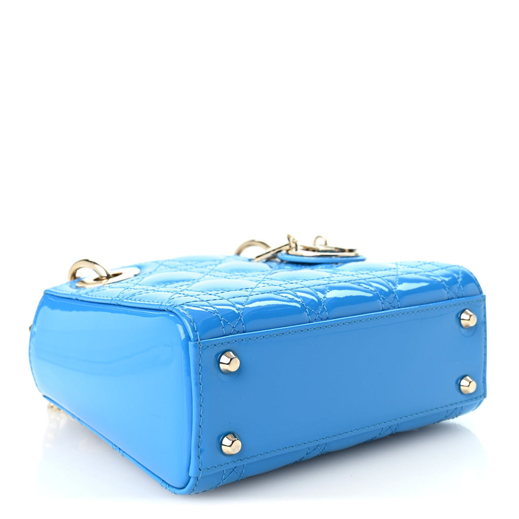 Patent Cannage Mini Lady Dior Blue