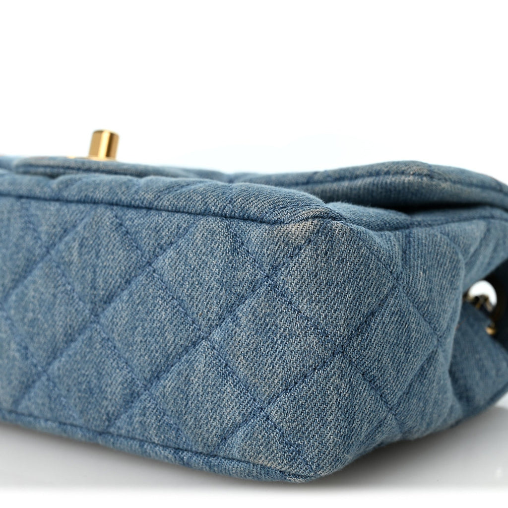 Denim Quilted Mini Pearl Crush Rectangular Flap Blue