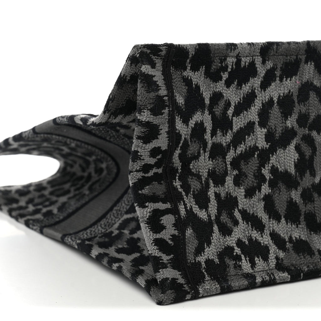 Canvas Mizza Embroidered Large Leopard Book Tote Grey