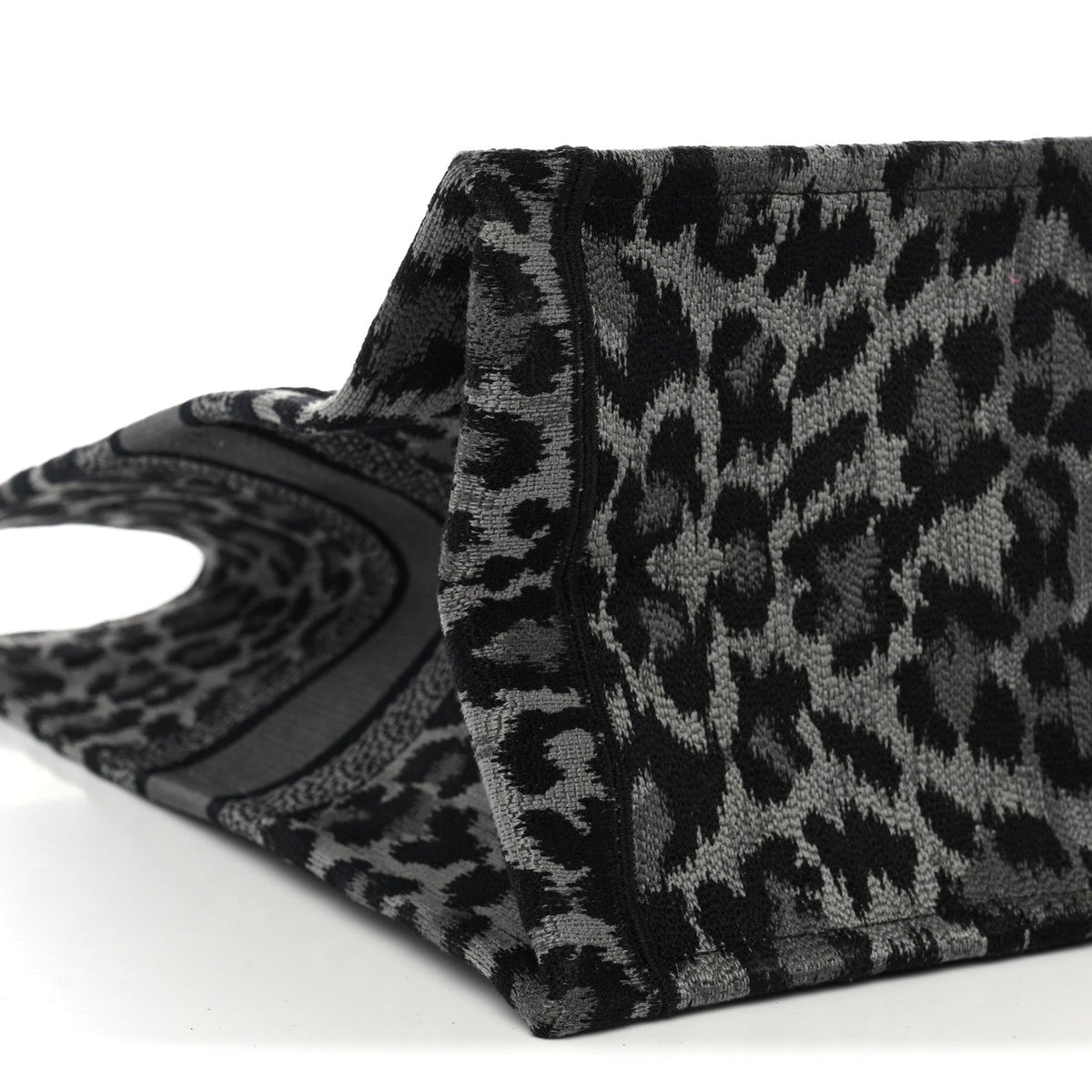 Canvas Mizza Embroidered Large Leopard Book Tote Grey