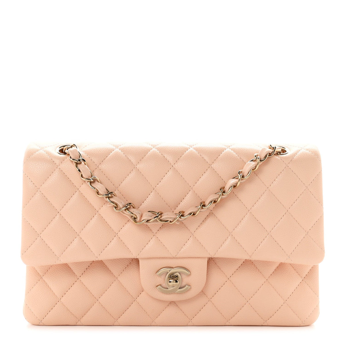 Caviar Quilted Medium Double Flap Light Pink