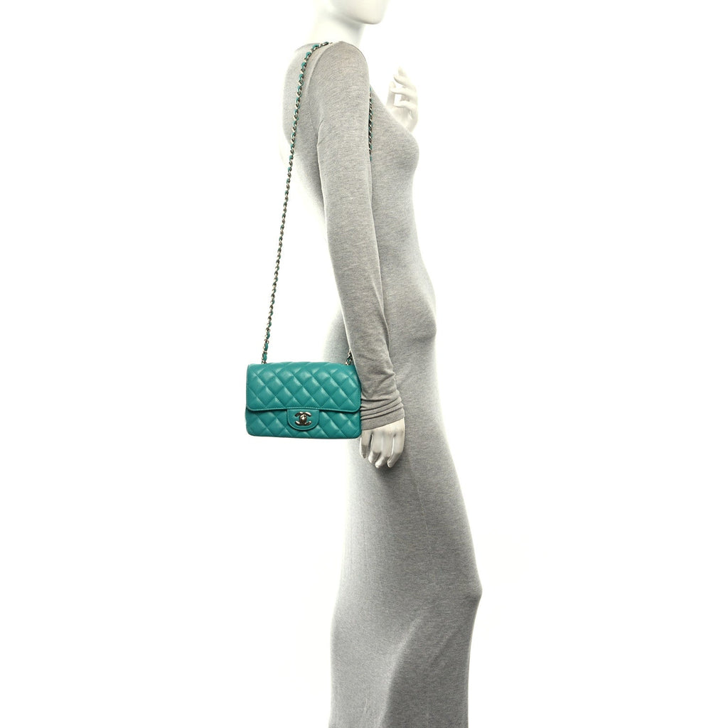 Caviar Quilted Mini Rectangular Flap Blue